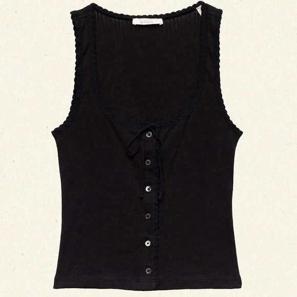 DOEN LOIS TANK IN BLACK QUELLE JOLIE POINTELLE - Picture 3 of 9